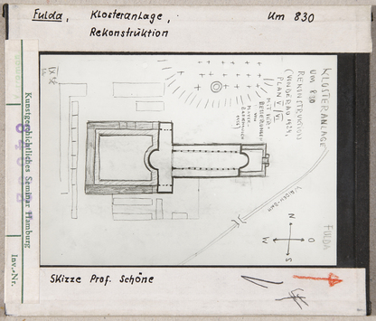 Vorschaubild Fulda: Klosteranlage, Rekonstruktion, Skizze Schöne 1958 